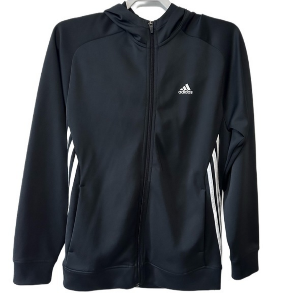 Adidas Men's Black 3 Stripes Hoodie‎ Full Zip Sz S